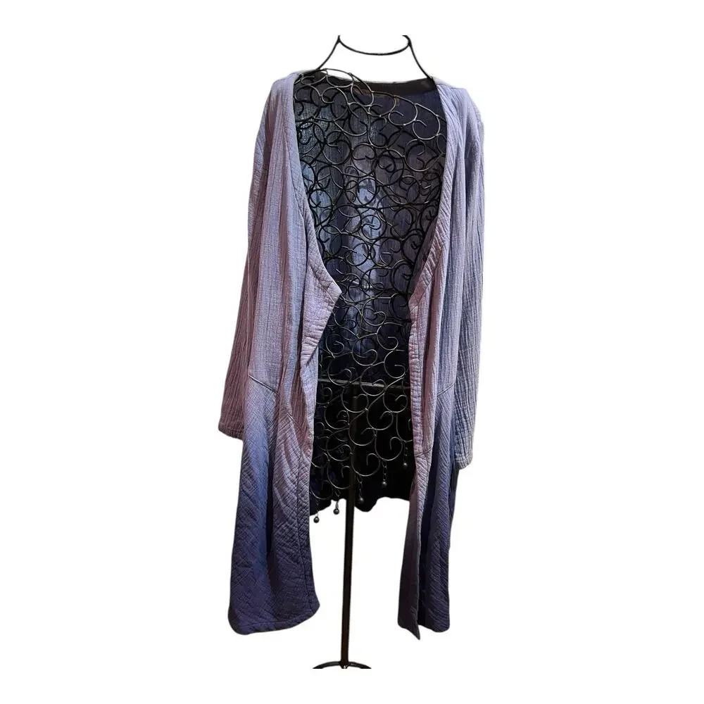 Soft Surroundings Islander Duster Women’s MEDIUM Blue Ombré Gauzy Cotton Beachy